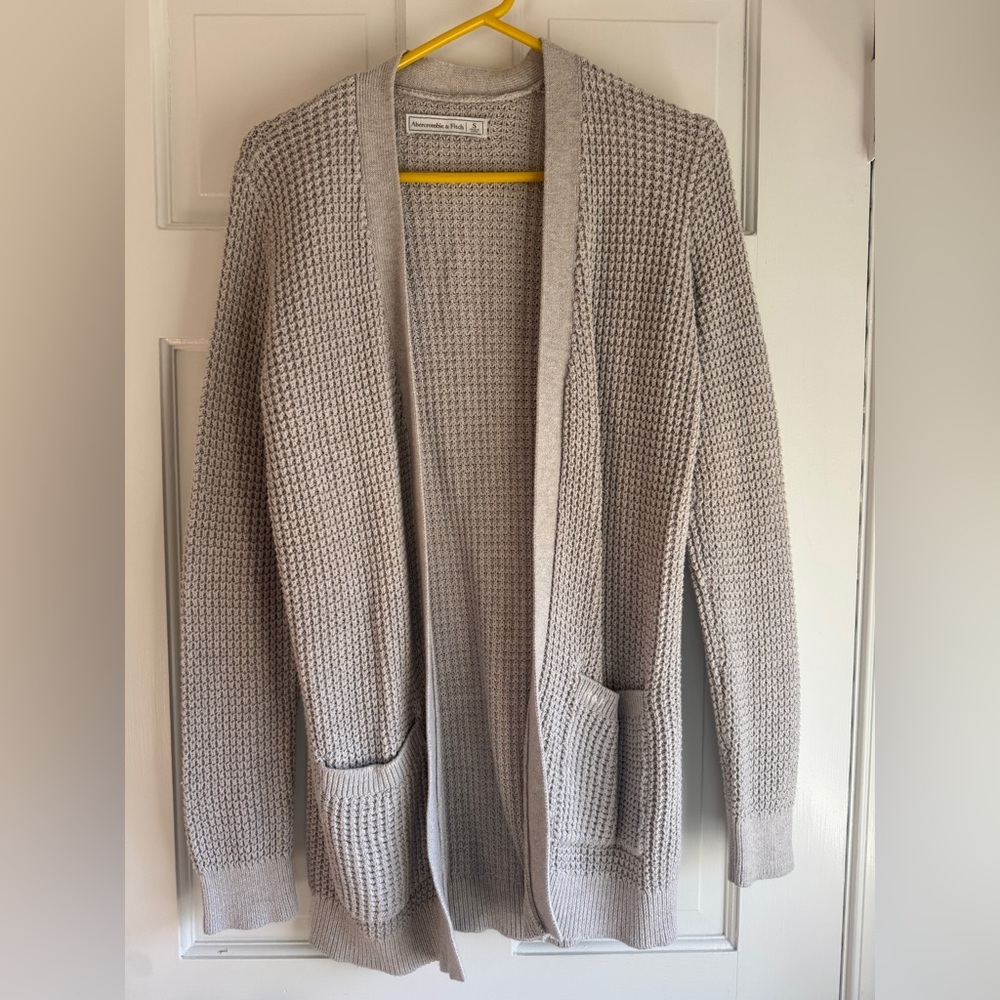 Abercrombie & Fitch Beige Waffle Knit Cardigan, Open Front Longline Sweater
